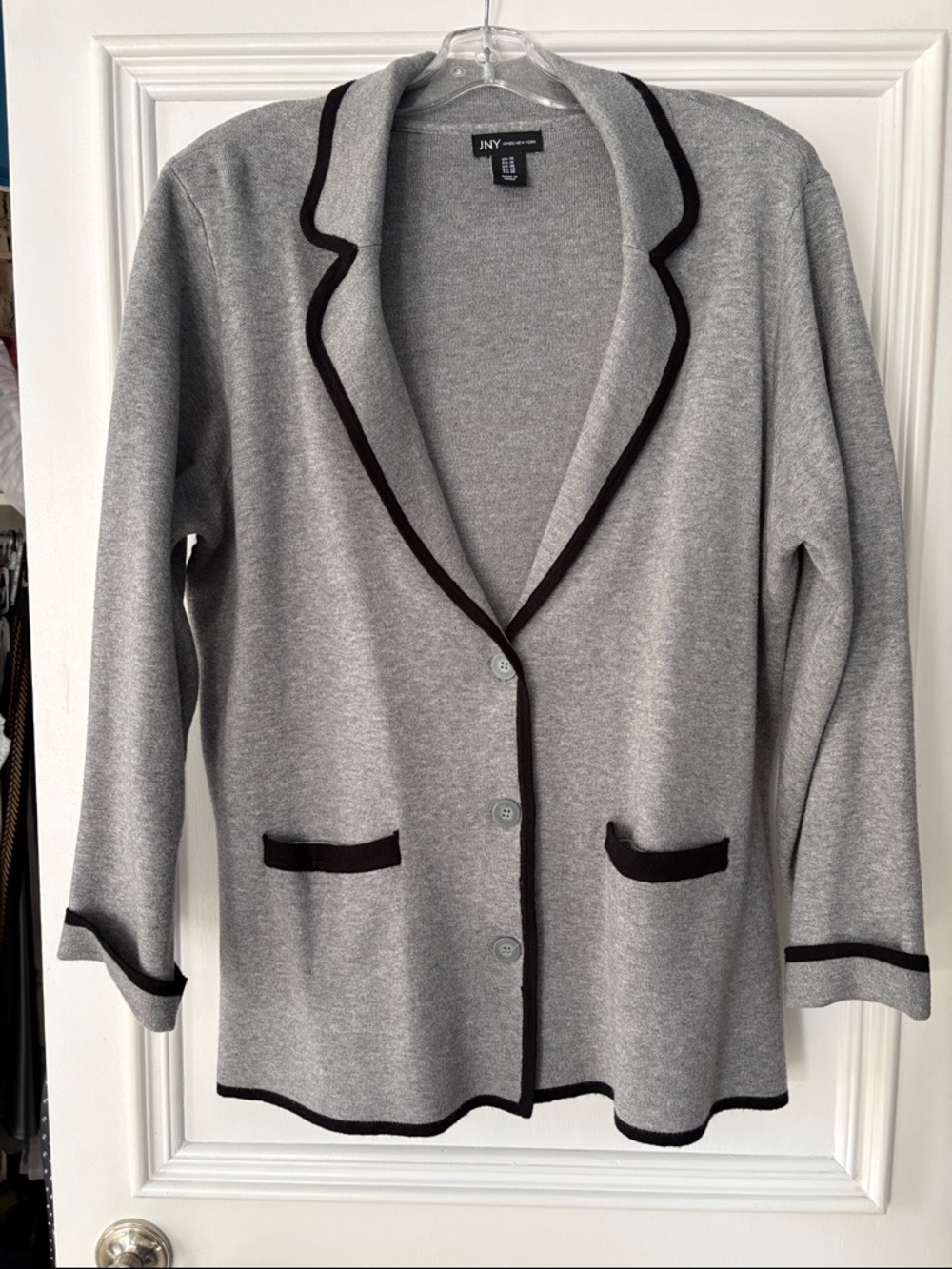 Jones New York Grey Knit Blazer with Black Trim